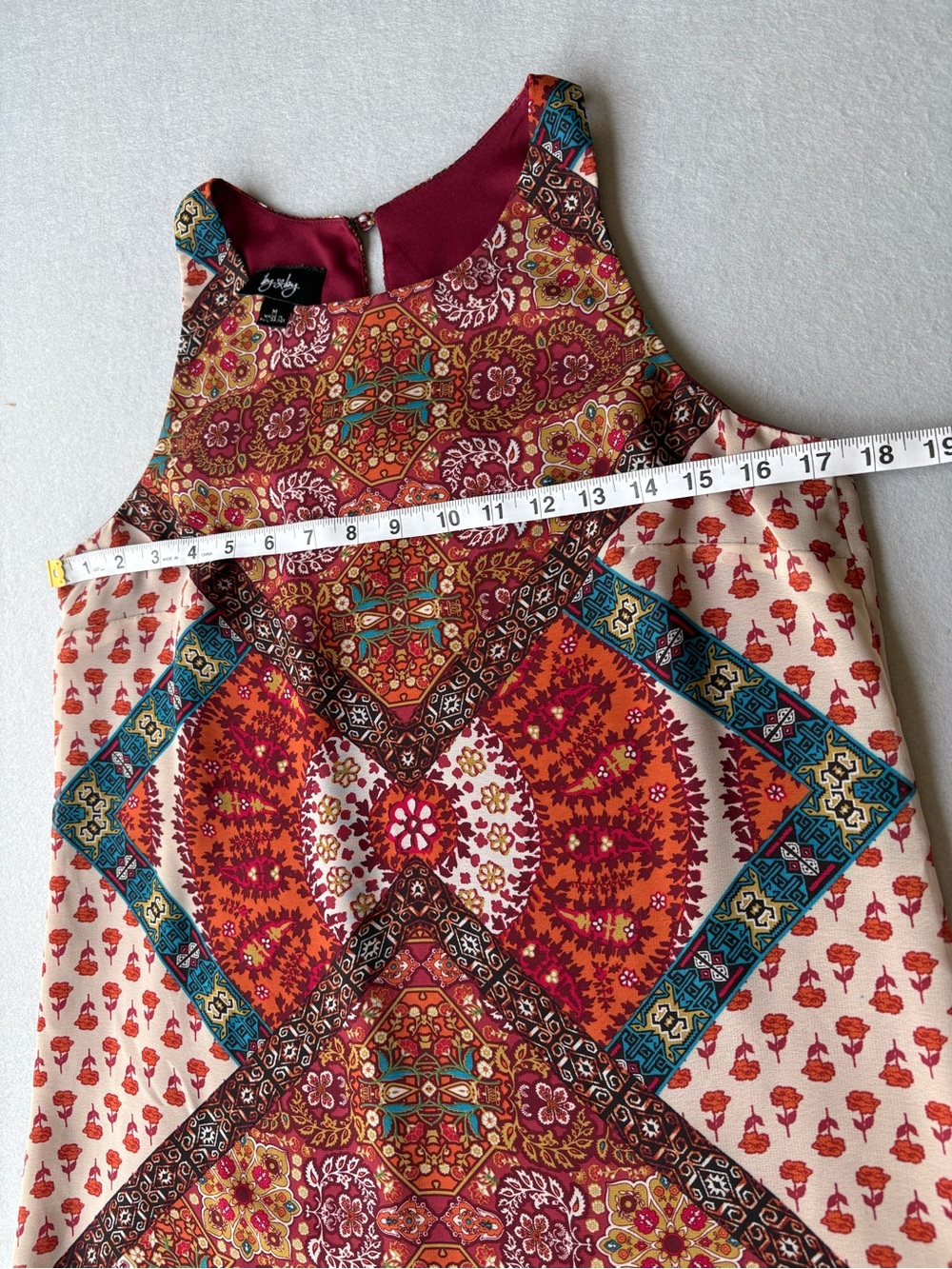 Boho Chic Mosaic Print Sleeveless Mini Dress - Red Multi by&by sz M - Picture 6 of 10